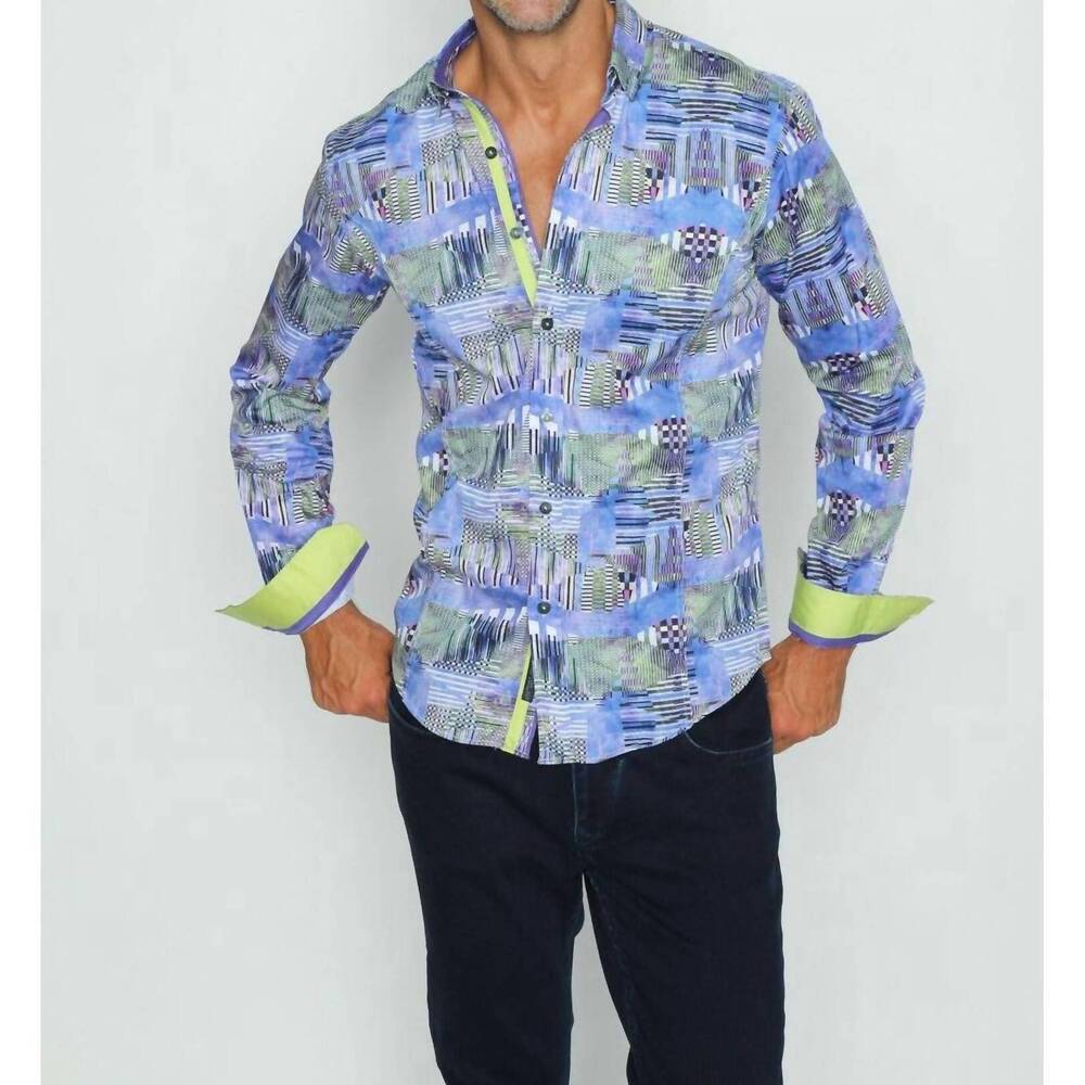 NEW EIGHT X retro signals button down shirt with trim in blue